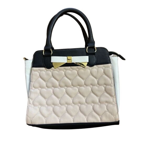 Betsey Johnson Mini Handbag Missing Crossbody Strap Faux Leather Retro Hearts - Picture 1 of 12